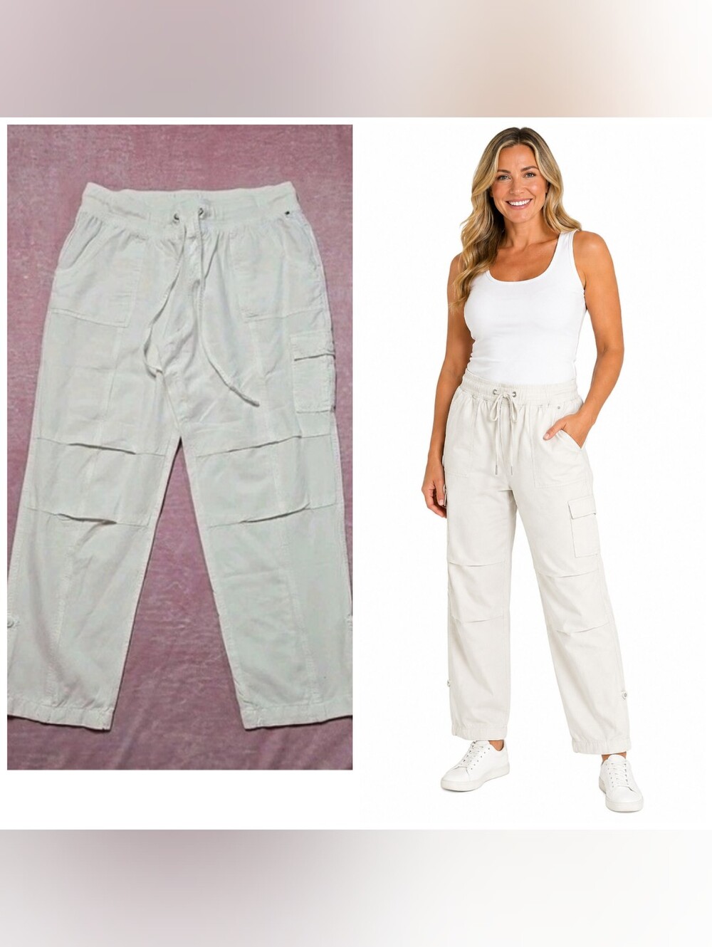 Tommy Hilfiger White 100% Cotton Coastal Relaxed Casual Pants Size Medium 32x28